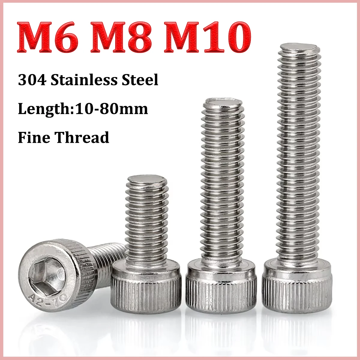 

1-10pcs M6 M8 M10 Fine Thread Hexagon Hex Socket Head Cap Allen Bolt Screw Pitch 0.75/1/1.25mm A2 304 Stainless Steel