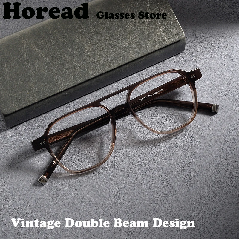 

2024 Japanese Handmade Acetate Square Glasses Frame Men Women Double Beam Ultralight Brand Design Eyeglasses Fashion Eyewear