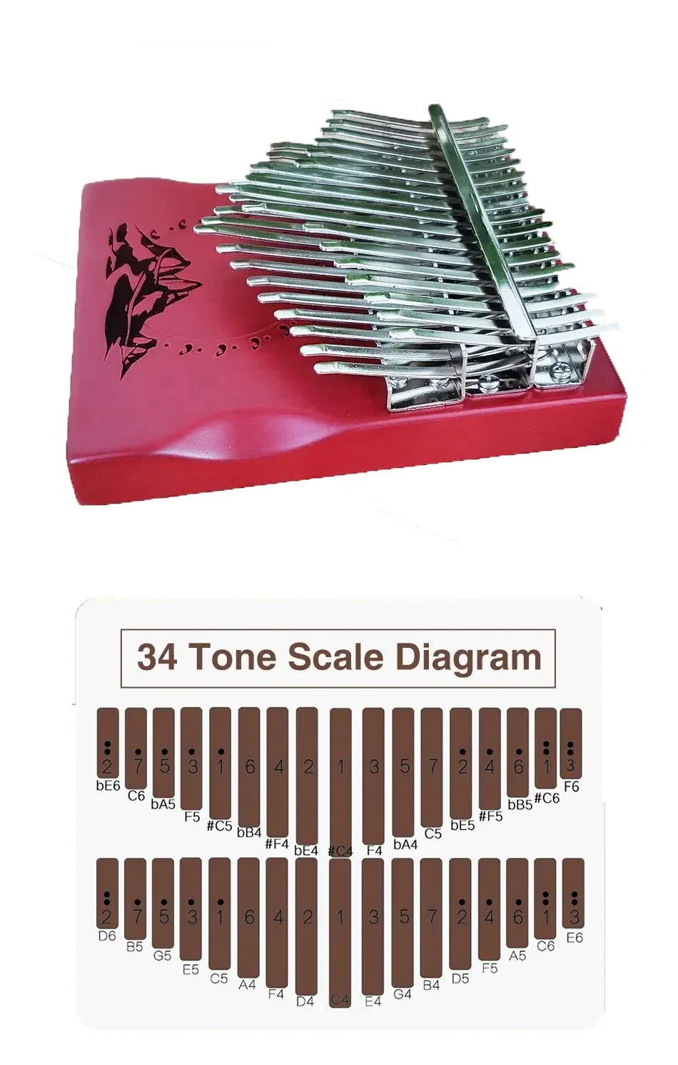 34 Key Kalimba Solid Wood Thumb Piano B Tone Keyboard Musical Instruments With Accessories Gifts For Children Birthday Beginner