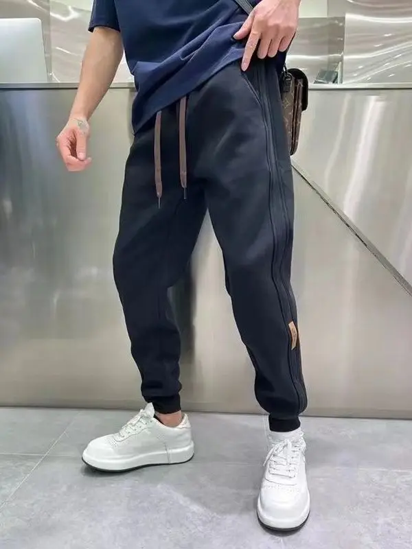 

Men's Fce Lined Thiened Trendy Sweatpants Casual Nine Point Loose Sports Pants Slim Fit Harlan Sle Winter Leisure Pants