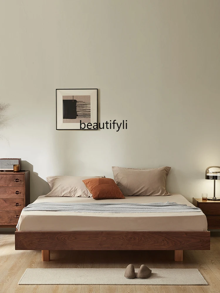 Nordic Solid Wood Walnut Suspension Bed 1.5 Modern Minimalist Log 1.8 M Tatami without Bedside