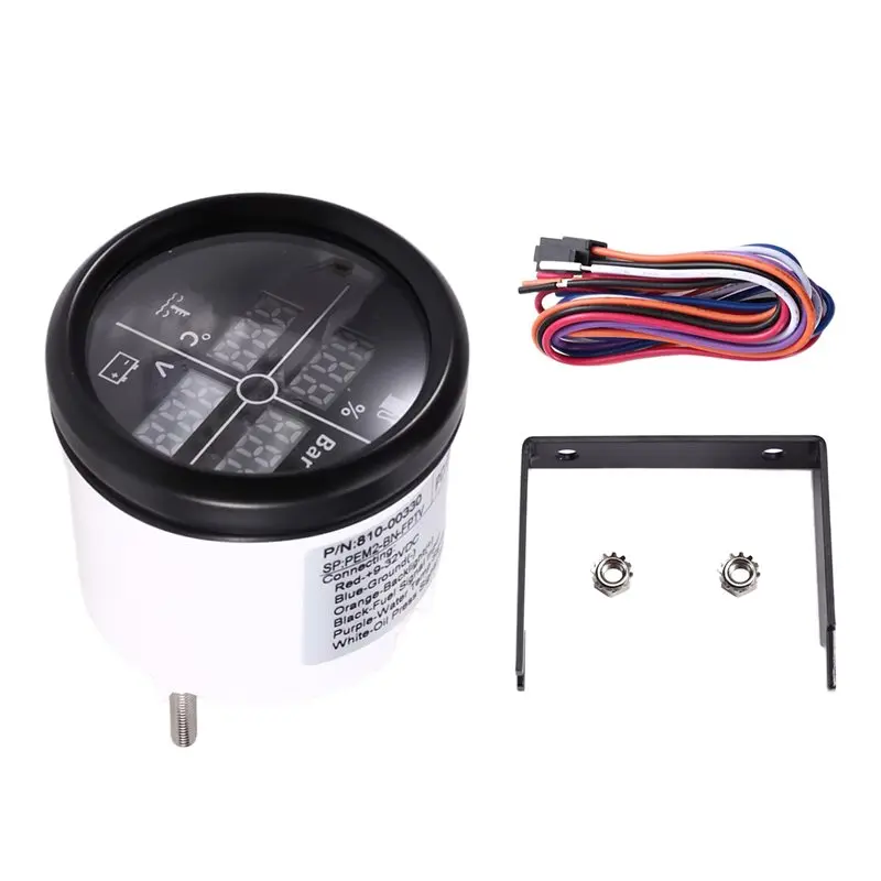A21F-LED 52Mm Digital Gauge Car Boat Yacht Multi 4 In 1 0-190Ohm Fuel Level Gauge+Oil Pressure+Water Temp+Voltmeter