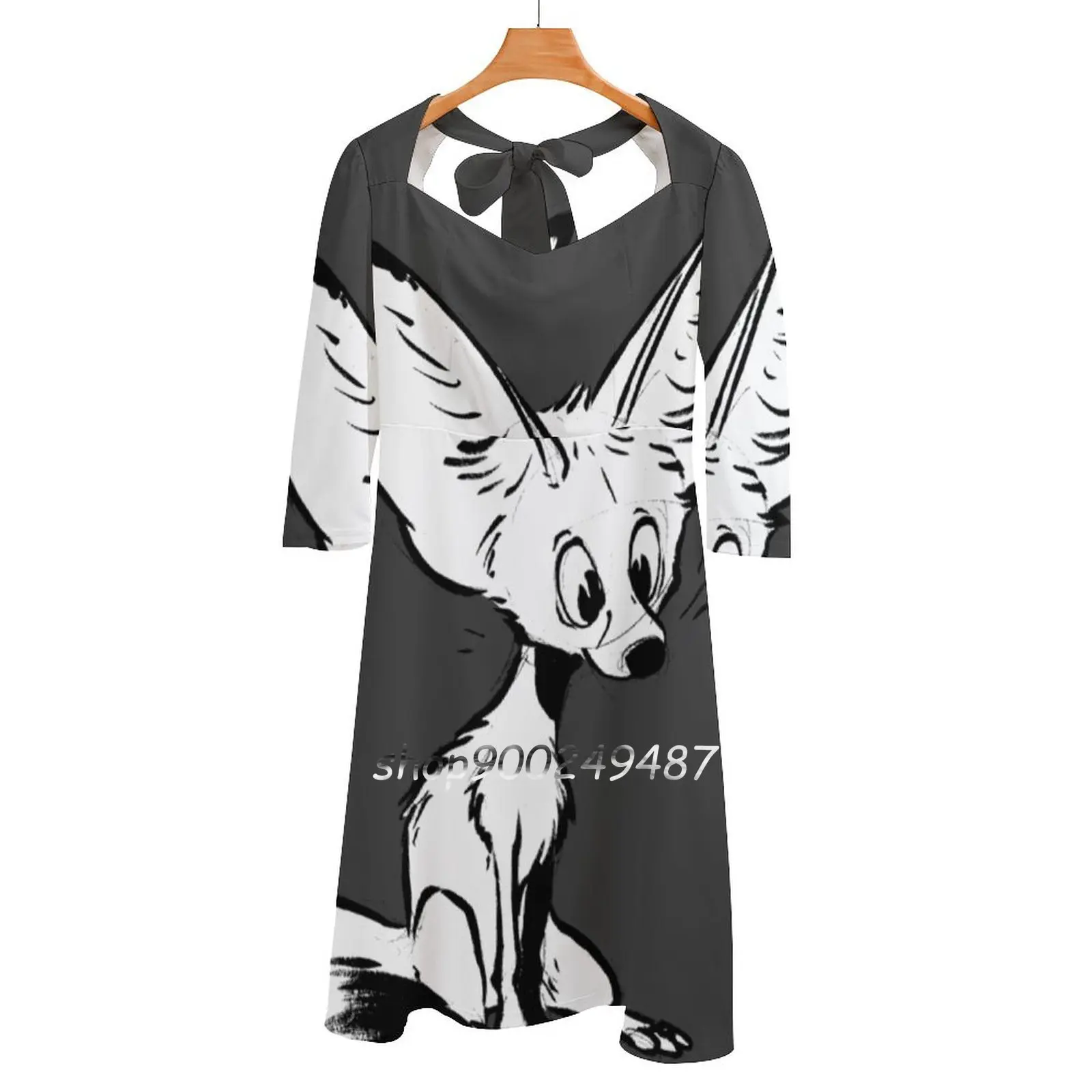 Fennec Square Neck Dress New Plus Size Elegant Women Waist Tight Dress Sketch Animal Cartoon Wildlife Fox Fennec Desert Fox Big