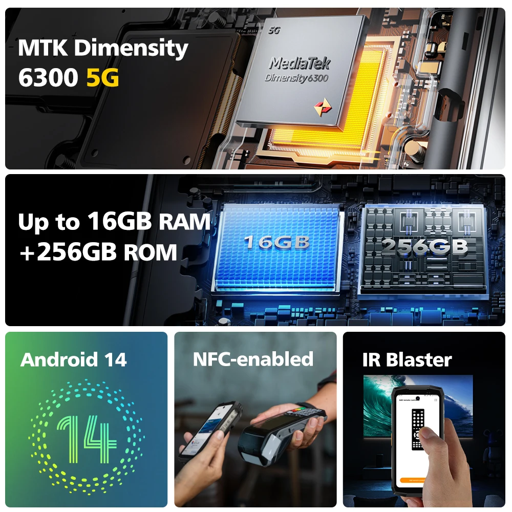 Ulefone Armor Mini 20 Pro 5G 4.7" Rugged Phone 64MP Night Camera  6200mAh Smartphone LED Light 16+256GB Android 14 Mobile phone