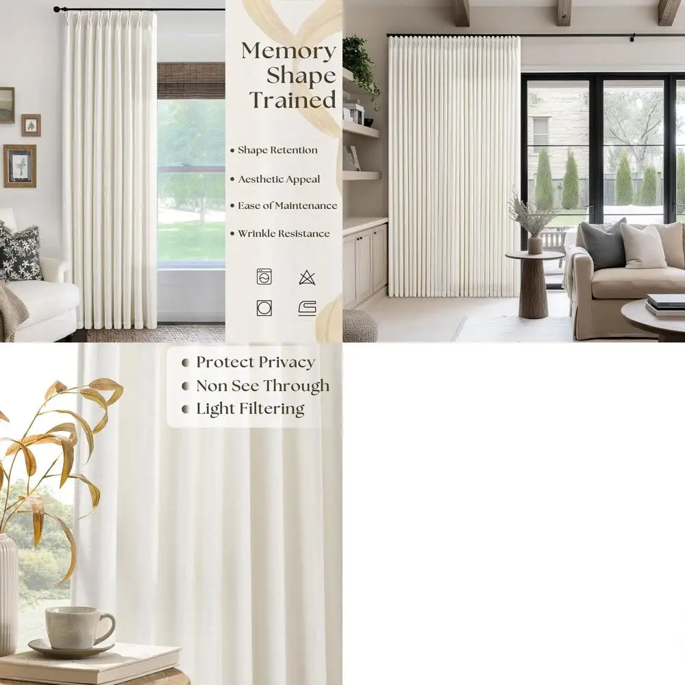 

Шторы из плотной льняной смеси, светопроницаемые, с плиссировкой, шириной 60 дюймов и длиной 102 дюйма, для гостиной, спальни и раздвижных дверей.