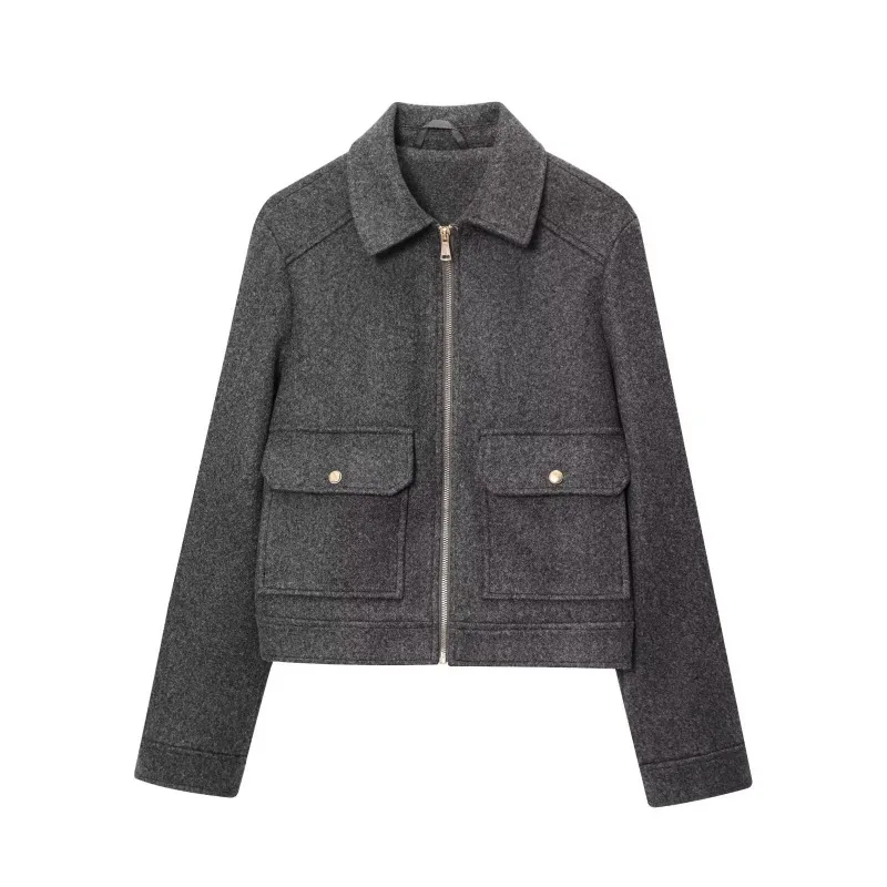 Spring and Autumn Bestsellers Soft Zippered Women's Jackets Retro Workwear Double-pocket Woolen Jackets for Autumn and Winter