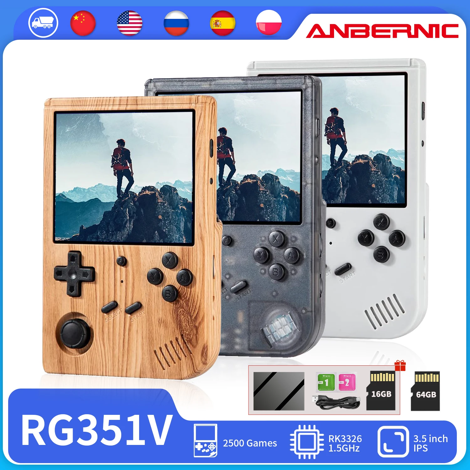 

RG351V ANBERNIC Handheld Game Player Retro Game Console RK3326 Wifi Online IPS Screen Portable Opendingux Game Consola