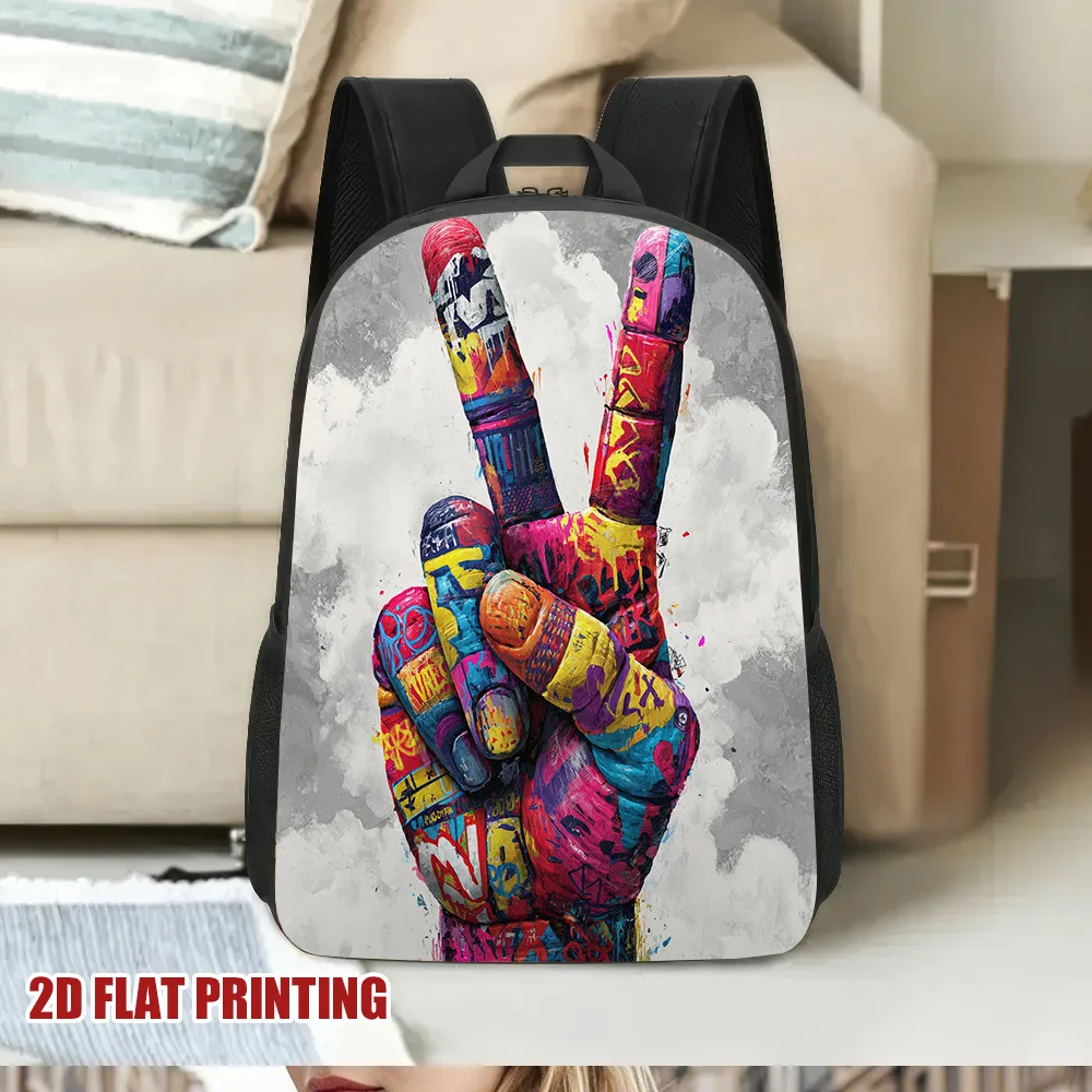 

1 Bright Graffiti and Peace Symbol Backpack - Lightweight and Durable Polyester Bag with Removable Shoulder Strap