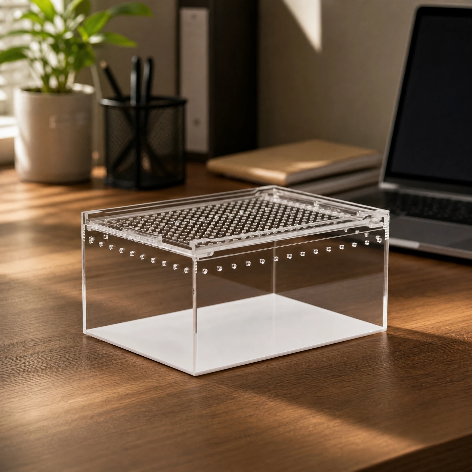 Amphibian Tank Compact Clear PC Reptile Enclosure Small Reptile Feeding Box with Top Access Space-Saving for Planted Terrariums
