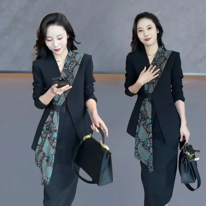 

Spring Summer Women Fashion Suit Skirt Set Retro Ladies Career Two-piece Suit 2025 Advanced Female Large Size 4XL Printing 2PCS
