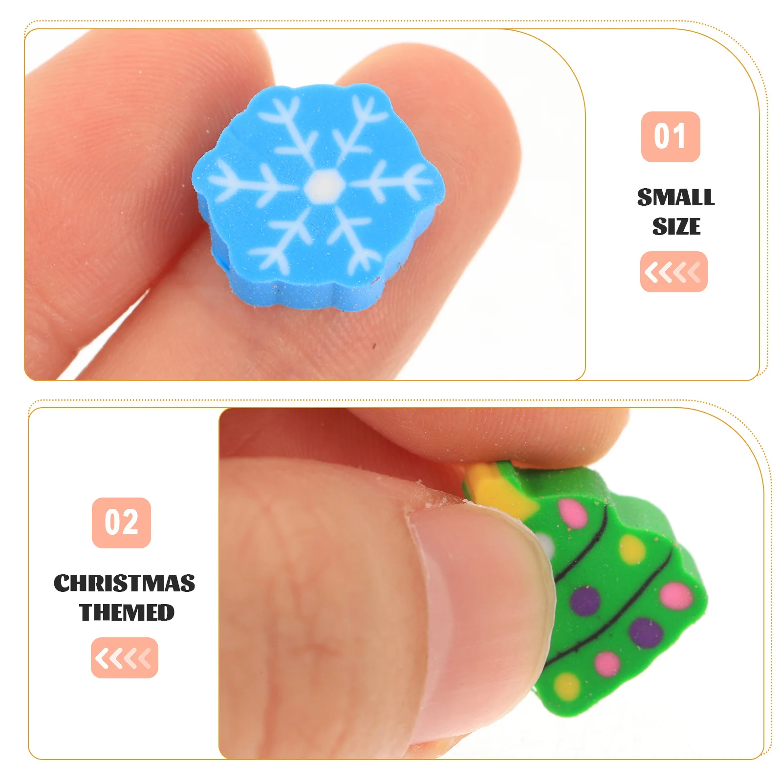 

1 Box Christmas Themed Erasers Mini Pencil Art Students School Office Use Wear-Resistant Portable Xmas Shaped Supplies Gift