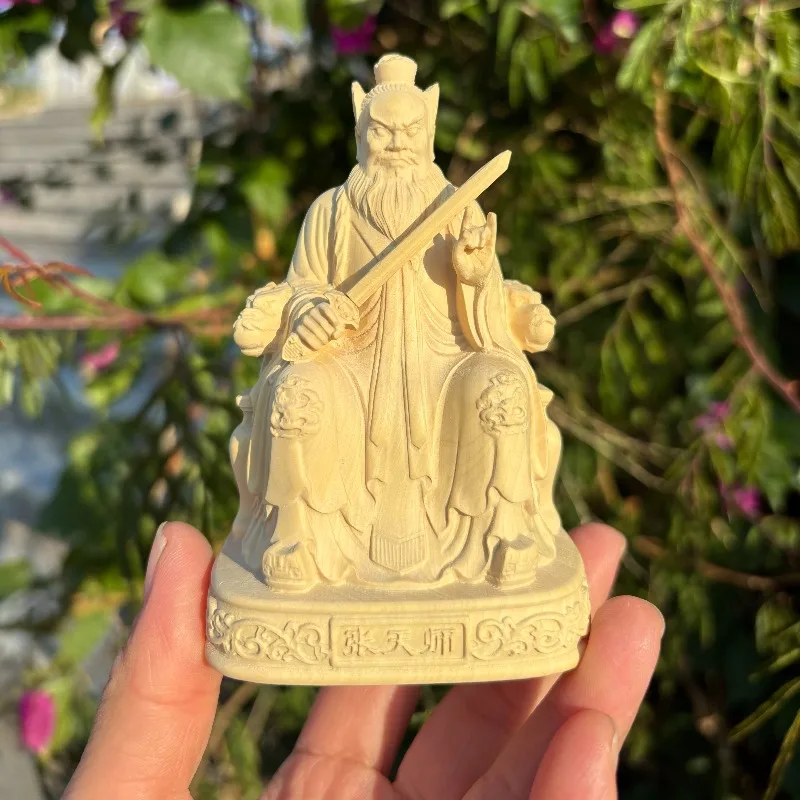 

Hand-Carved Premium Boxwood Zhang Daoling Statue - 3.9" Traditional Taoist Master Figurine for Home Altar Temple Feng Shui Decor