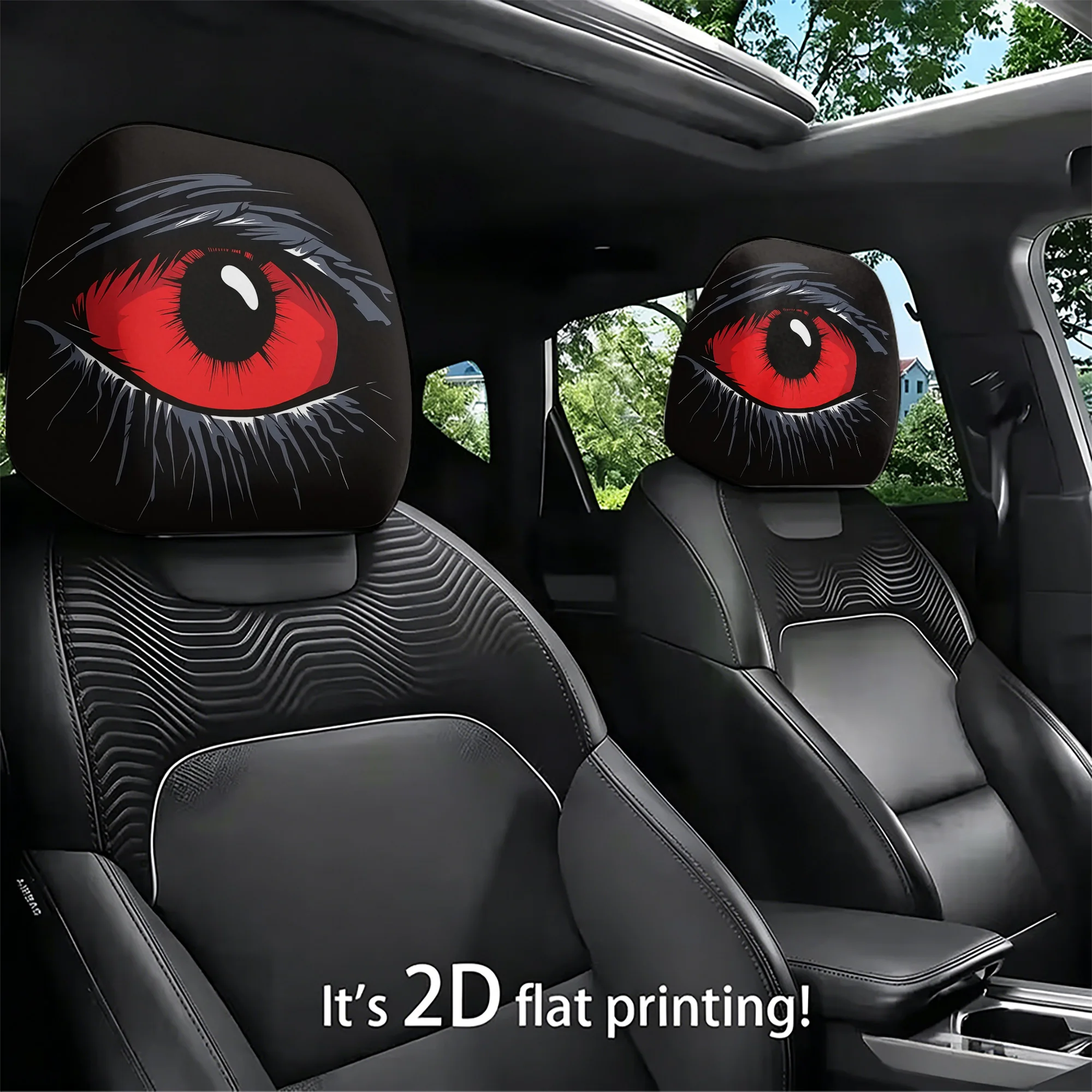 2pcs Set Red Eye Car Headrest Covers, adding a bold style to your car’s interior. Does not include filling. Easy to install.