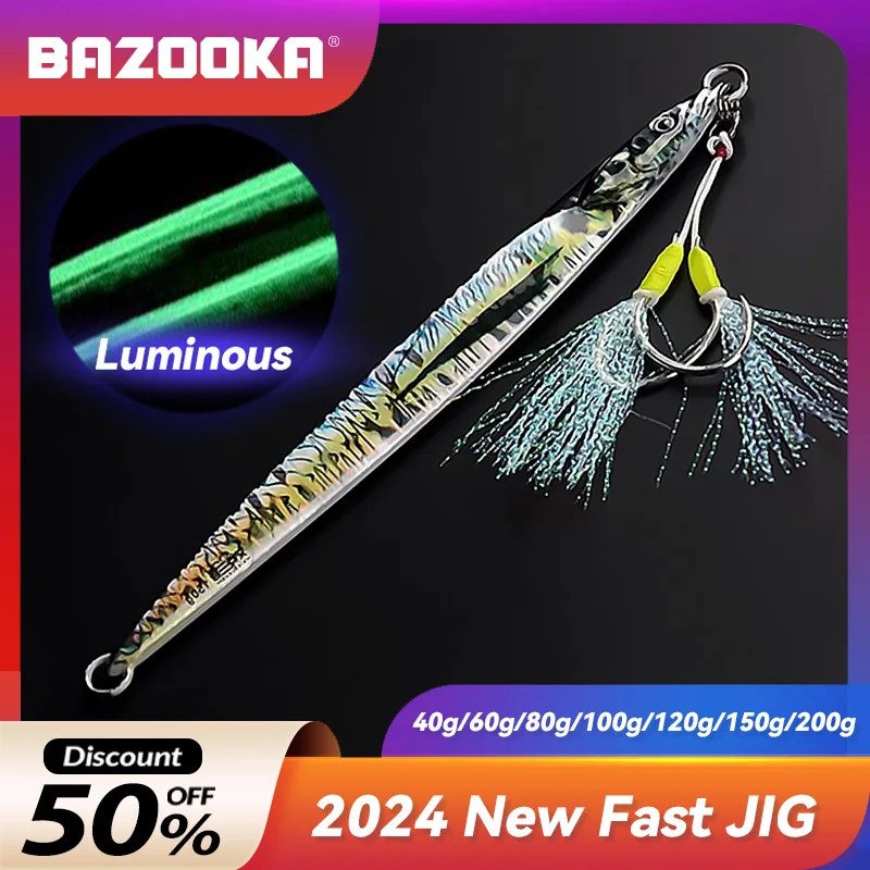 

Bazooka Fast Metal Jig Fishing Lure Luminous Sinking Big Long Iron Plate Lead UV Vertical Jigging Wobbler Bass Pike Winter Bait