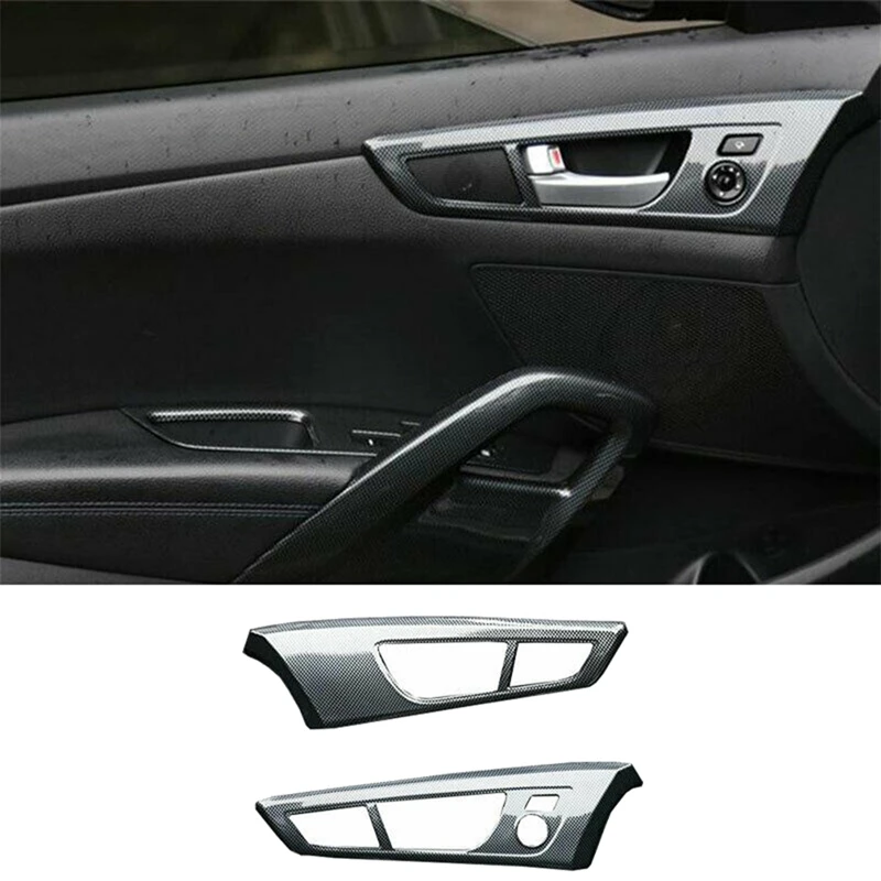 2Pcs for Hyundai Veloster 2011-2017 Carbon Fiber Interior Inner Door Handle Cover Trim Panel Strip Decoration