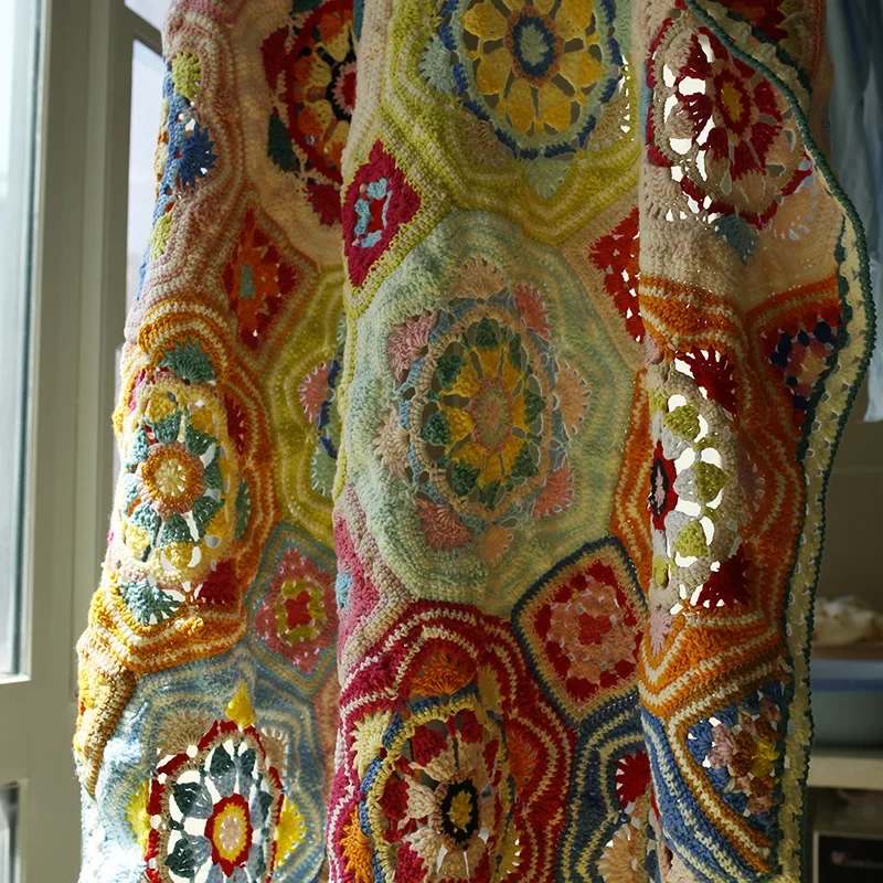 Fine Hand-crocheted Persva Blanket Creative Flower Weaving Small Cover Blanket Wool Crochet Blanket Finished Product