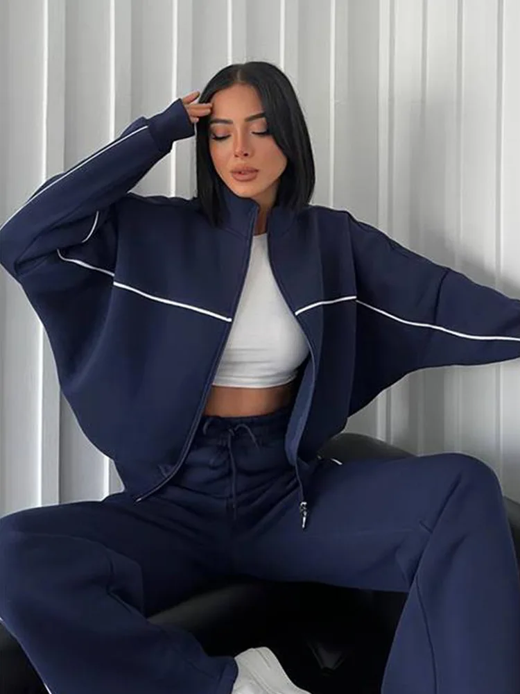 womens clothing 2 pieces set Casual Sports Suits Long Sleeved Half High Collar Cardigan Sweater Trouser Tracksuit Women Clothing