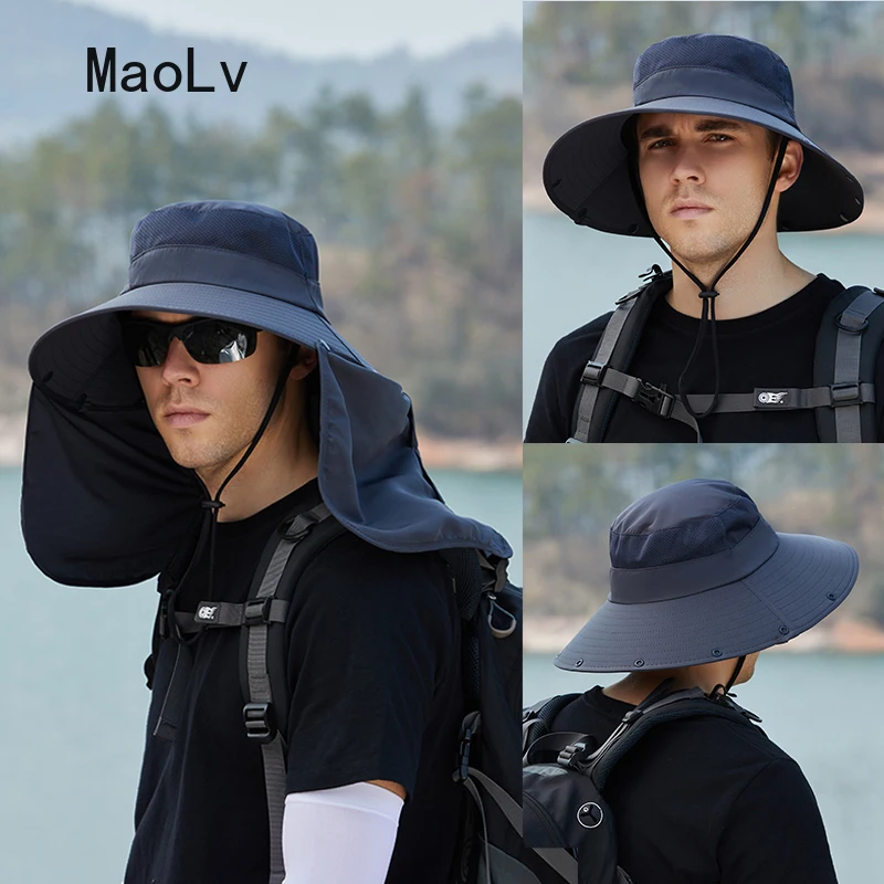 Chapeau de soleil d'été Double couche Protection UV pêche chasse casquette extérieure randonnée Camping visière chapeau amovible chapeau de pêcheur outil