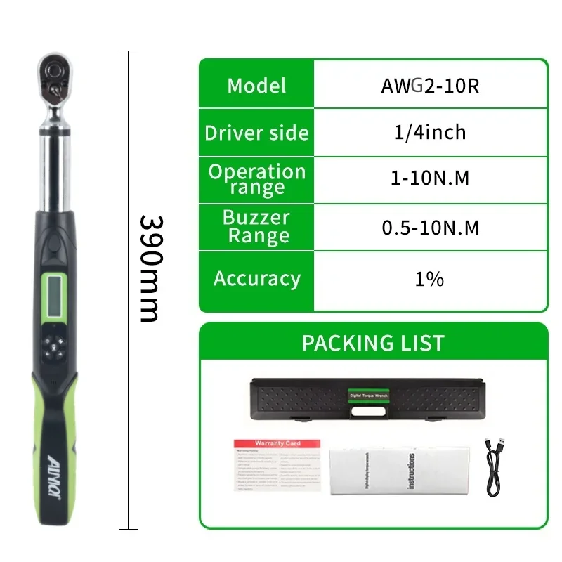 ALIYIQI 10N.m 1/4 Digital Torque Wrench AWG2-10R Bidirectional Ratchet Head 36 Teeth Connect To Computer 2% Top Quality Tools