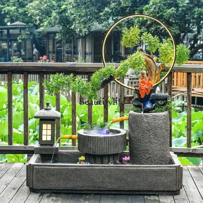 

yj9Japanese zen bamboo flowing water fountain floor courtyard garden landscape rockery pool