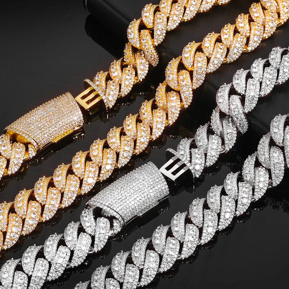 

Men's Diamond Jewelry 22mm 3 Rows Sparkling Zircon Brass Plated Rose Gold/18K Gold Women's Neck Chain Holiday Gift