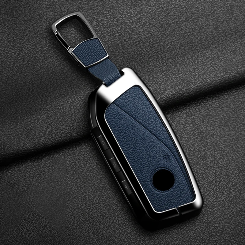 Metal Leather Car Key Case Cover For BMW 218i 220i 740i 760i 5-Series G60 X1 X2 X5 X6 X7 iX1 iX2 iX i5 i7 G05 Holder Shell