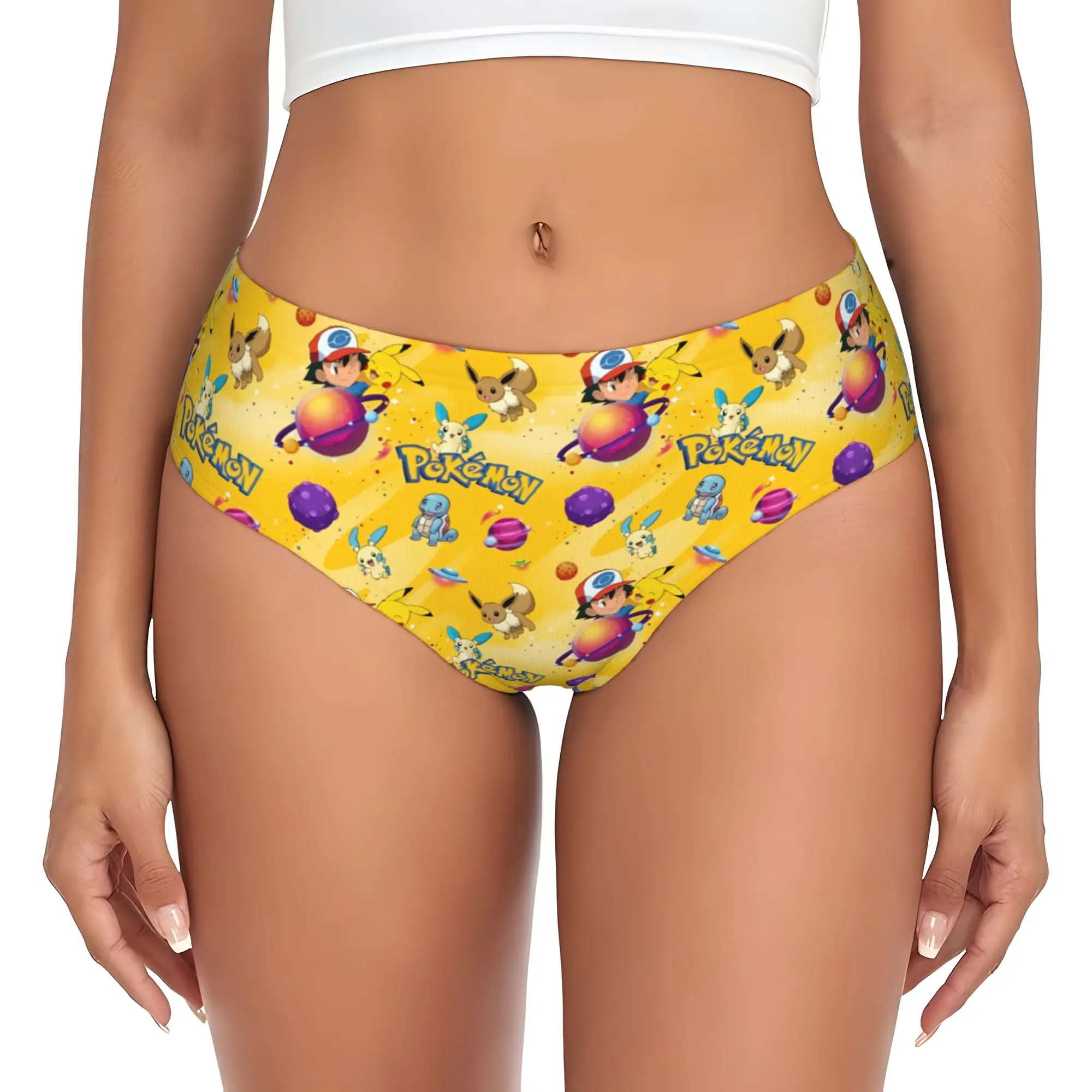 Calzones Personalizados de Pokemon P-Pikachu para Mujer, Ropa Interior Transpirable y Elástica con Estampado de Rayos, Lindos