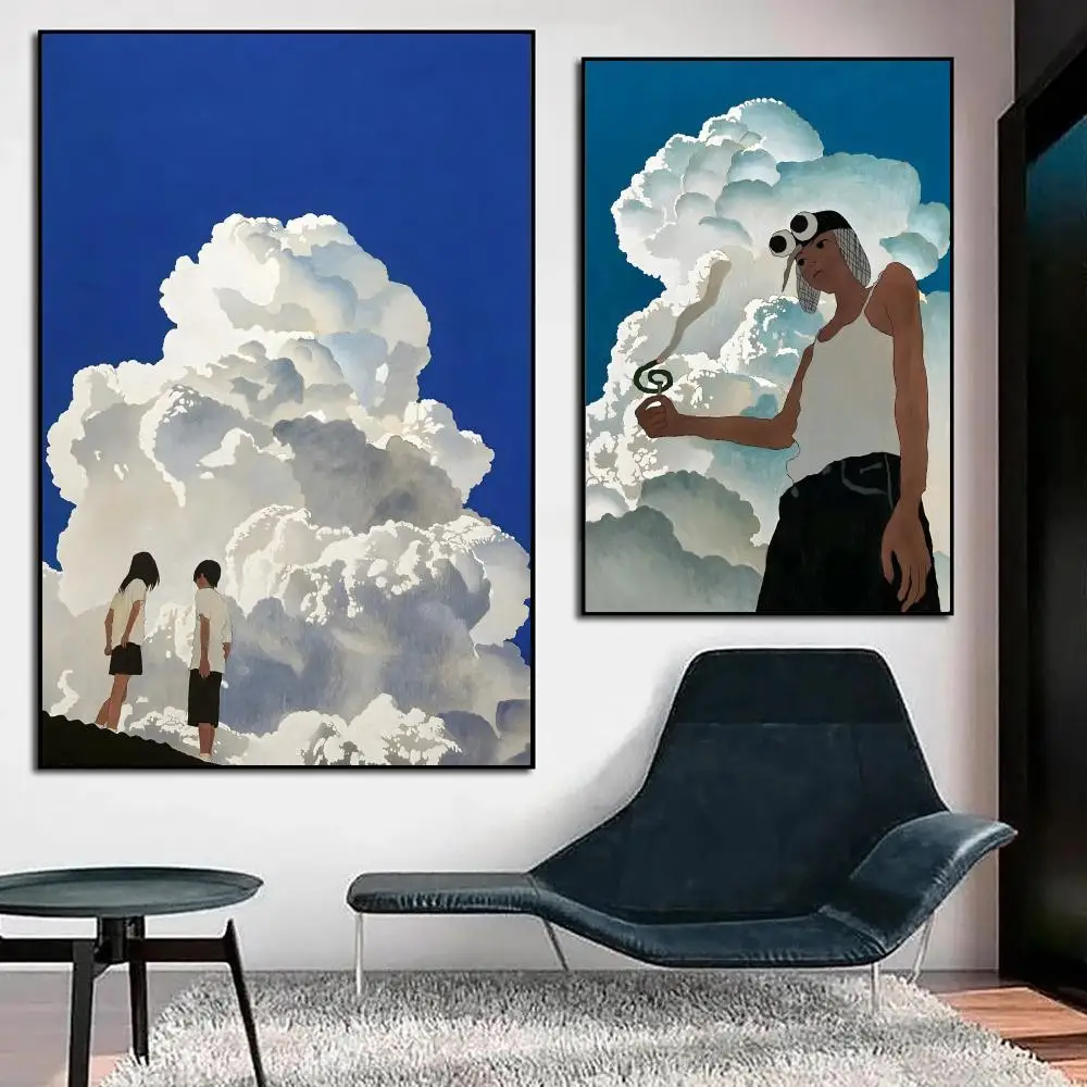 Summer illustrations S-Seong Ryul blue sky and clouds Poster HD PVC Waterproof Wall Art - Self Adhesive  For Home Office Bar