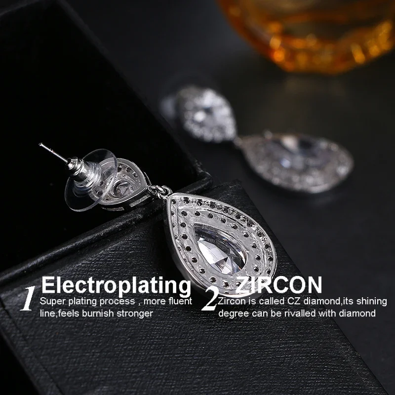 Brilliant Water Drop Cubic Zirconia Long Earrings Big CZ Bridal Crystal Wedding Earrings For Brides Fashion Jewelry Brinco AE413