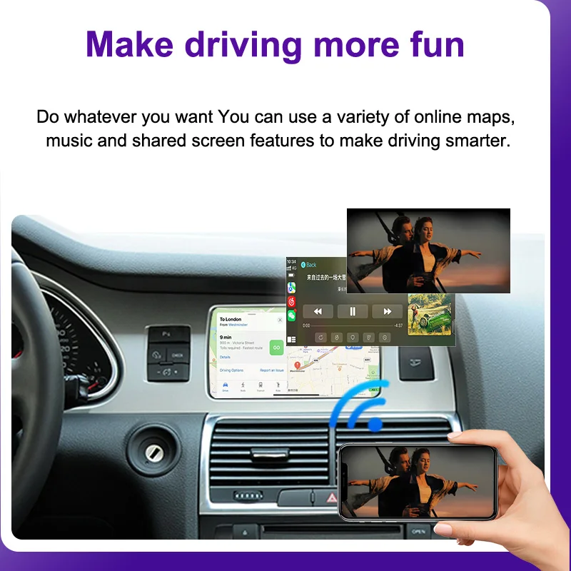 AUTOTOP Kabelloser Android Auto CarPlay Adapter für Audi A6 Q7 2009-2015 mit 6,5" Bildschirm MMI 3G Mirror Link AirPlay Wifi – Detail 4