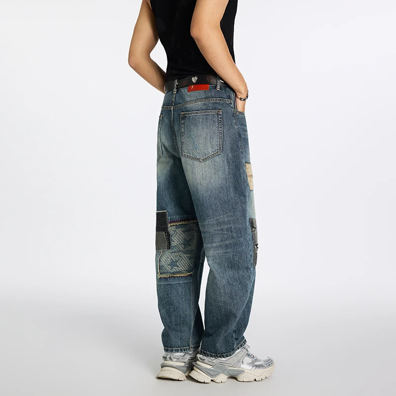 

8859 High Street American light luxury retro three-dimensional cat whiskers washed holes loose straight jeans men's models