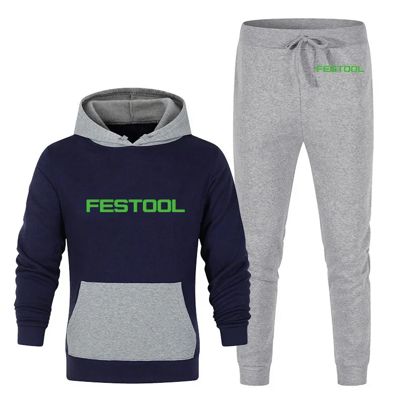 2024 Festool Tools Men's New Fashion Casual Splicing Jogger Sportswear Tracksuits Hoodies Pullover Top+Pant Sport Suits Clothing