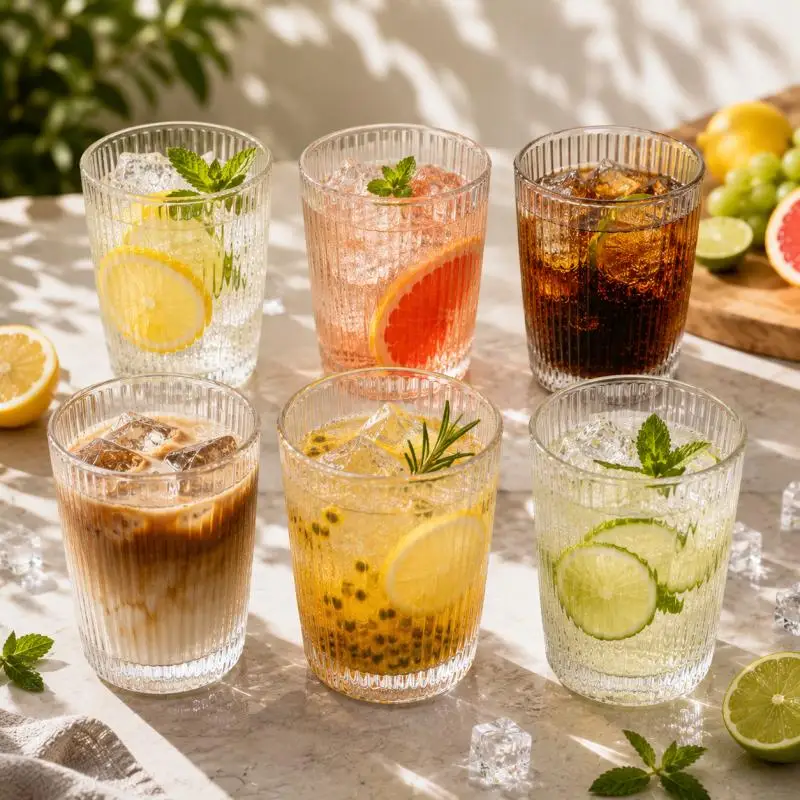 350ml Clear Vintage Ridged Glass Tumbler, Vertical Striped Glass Cup for Coffee Milk Juice Whiskey, Home Drinking Glassware