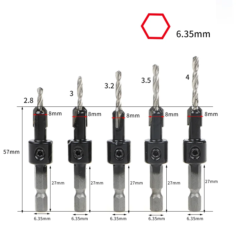 2.8/3/3.2/3.5/4mm 1/4 Shank  Countersink Woodworking Router Bit Milling Cutter Screw Extractor Remon Demolition Core Drill Bit