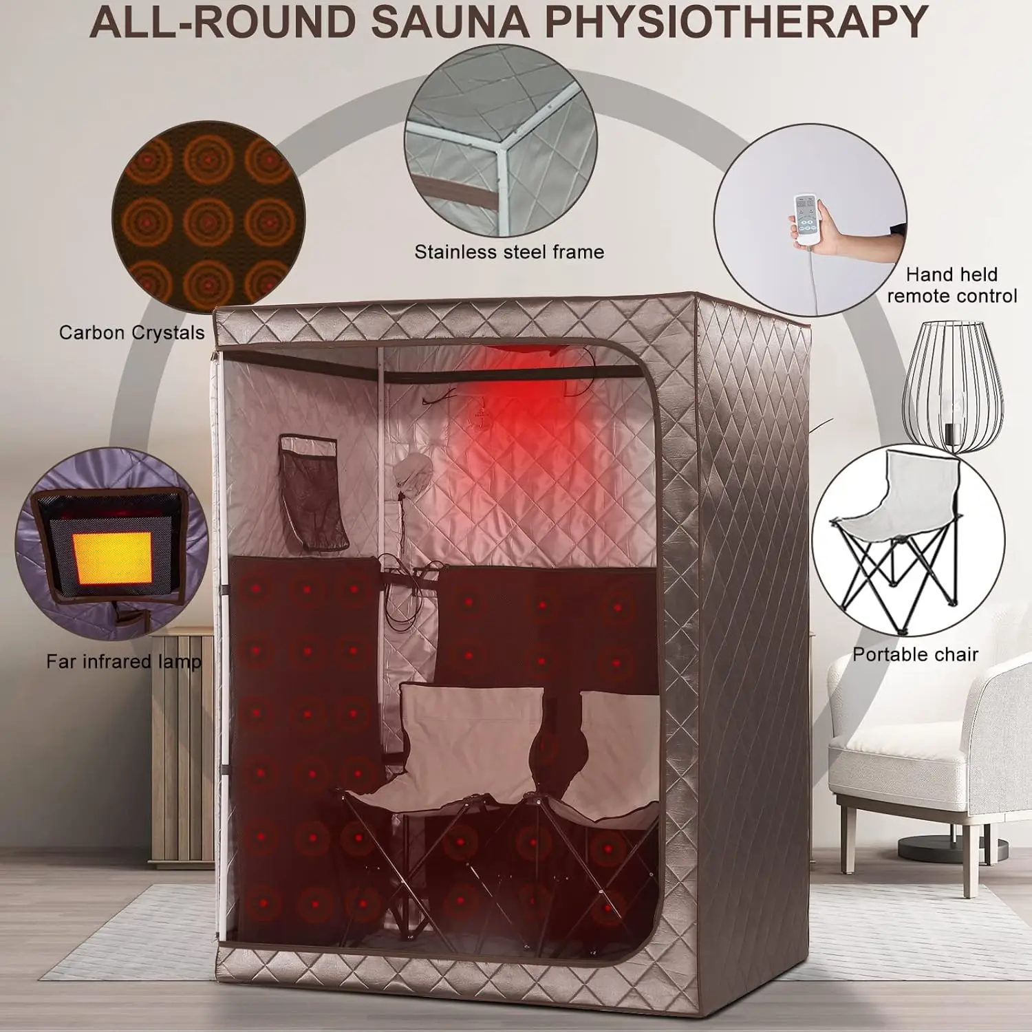 Sauna infravermelho portátil de espectro completo para casa, tamanho grande, espaço grande Spa, 2 Upgrade, 1-2 Personl