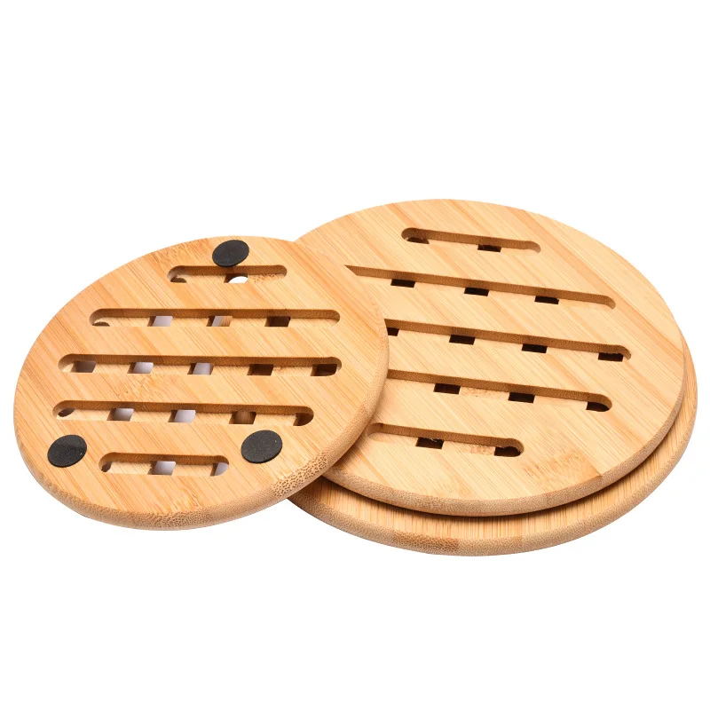 Almofadas redondas de isolamento térmico de cozinha de bambu, 19.5/15cm, esteira de bambu natural para pratos quentes/pote/copo/te bule/suportes de panela quente, 1 peça