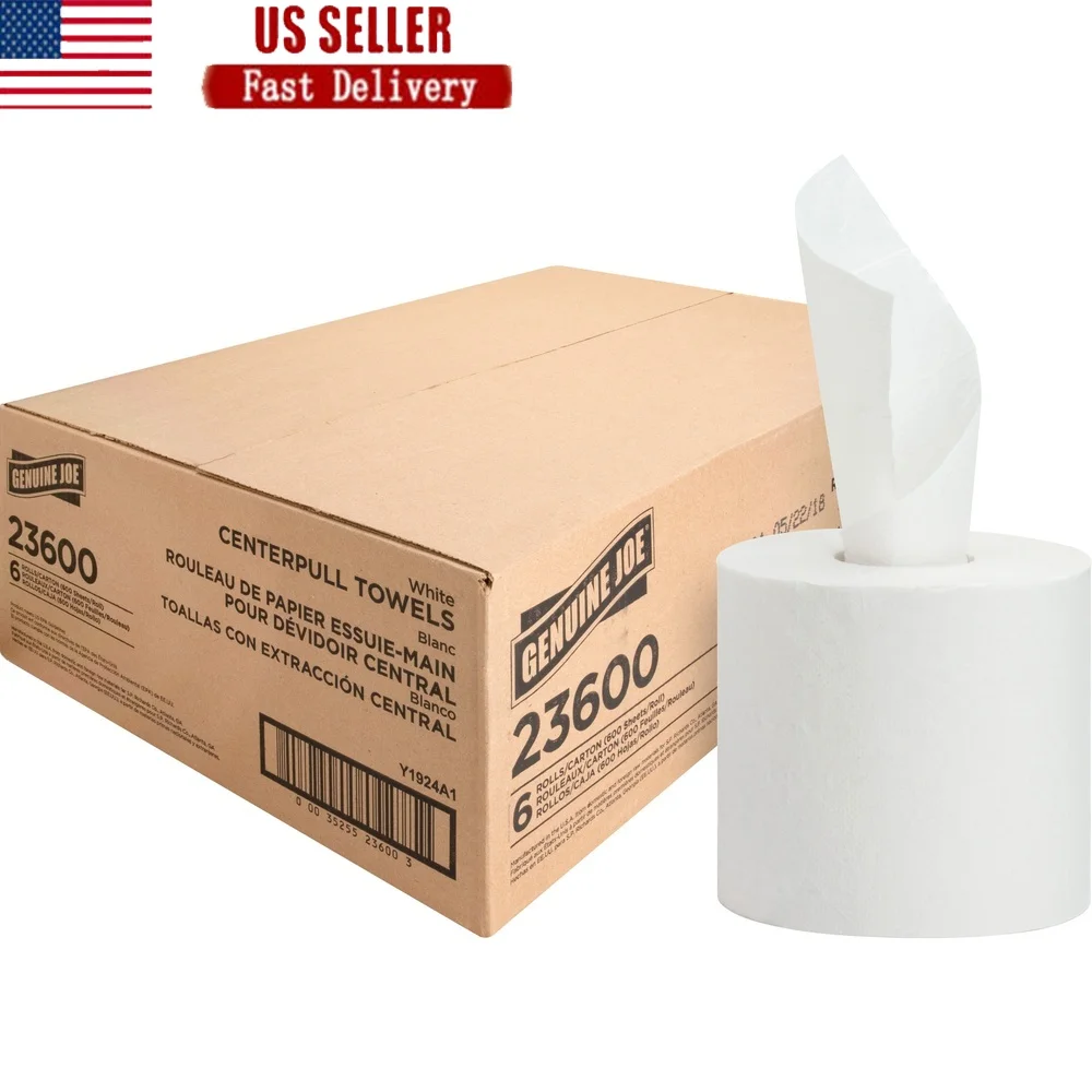

Center Pull Paper Towels 600 Sheets 6 Rolls Hygienic Non-Chlorine Bleached Recycled Fiber Ideal Washrooms Convenient Dispensing