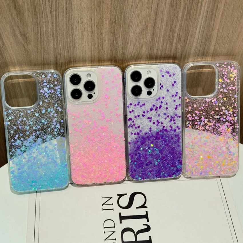 글리터 그라데이션 아이폰 16 15 14 13 Pro 12 11 Max Plus 16Pro 핸드메이드 투명 소프트 폰케이스 15Promax 커버