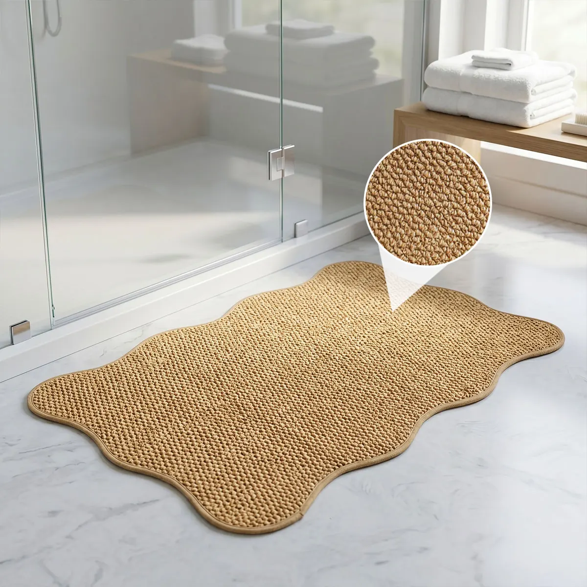 Eine Wellenförmige Imitierte Sisal-Badezimmermatte, Küchenmatte, Rutschfest, Wasserabsorbierend, Schmutzabweisende Badezimmer-Fußmatte