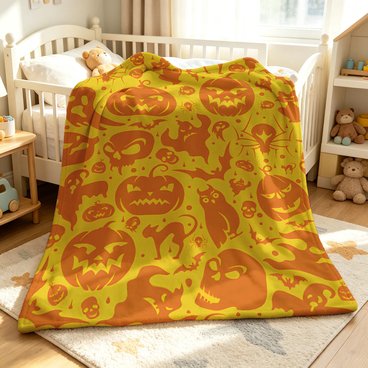 Yellow Orange Pumpkin Winter Summer Flannel Blanket Throw Fleece Soft Fuzzy Plush Cozy Fleece Blankets for Sofa Ideal Gifts