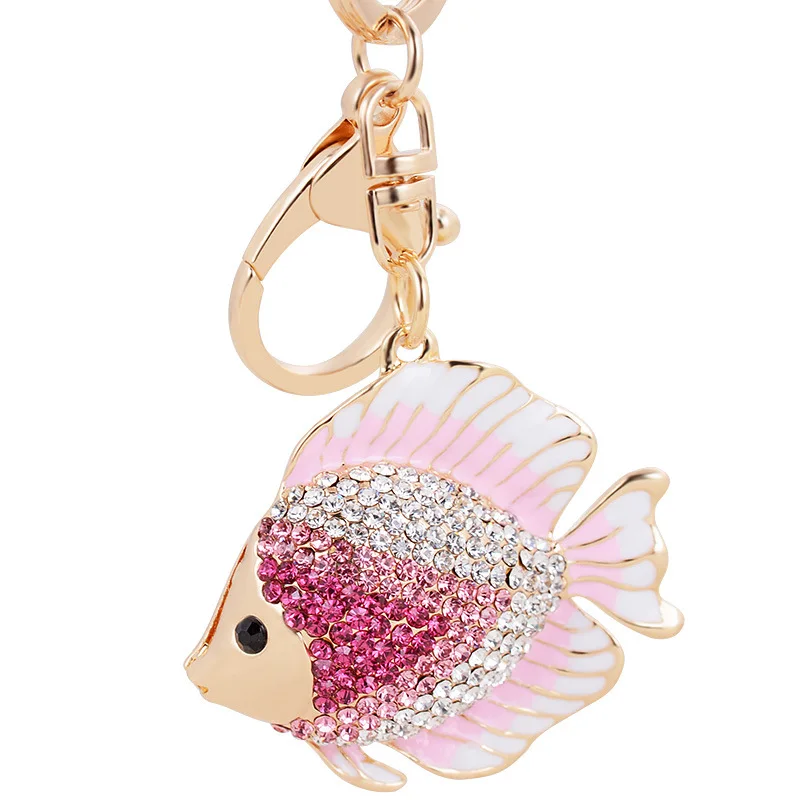 Chic Fish Shape KeyChains Rings Holder Exquisite Crystal Goldfish Bag Pendant For Car Rhinestone Keyrings KeyChains K267