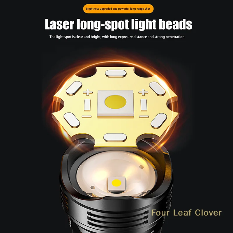 1 Set Retractable Digital Zoom Hand Light LED Flashlight Super Bright USB Rechargeable Ultra Power Torch Lamp For Camping