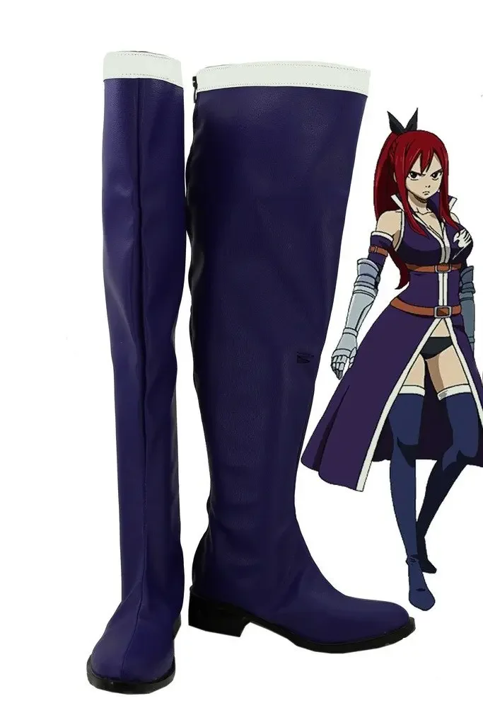 

2025 Fairy Tail Erza Scarlet Cosplay Boots Purple Leather Armor Shoes Custom Sizes for Adults and Kids