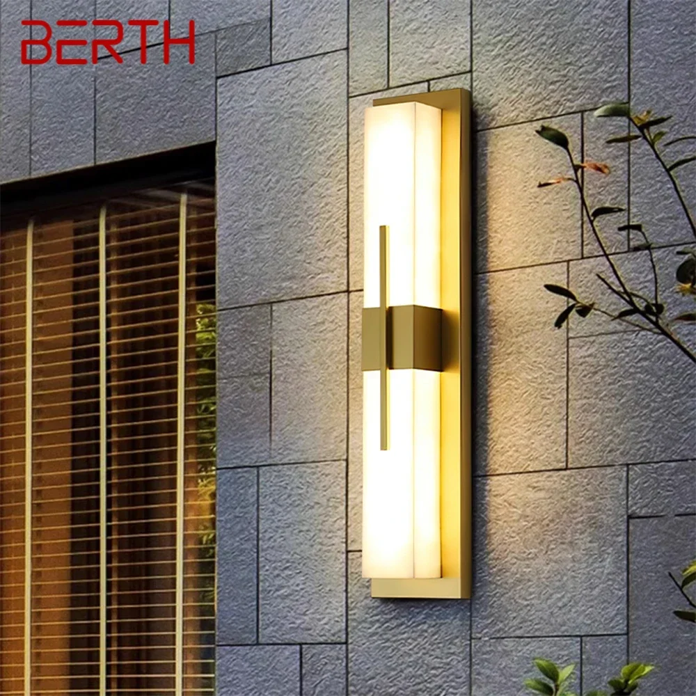 

BERTH Contemporary LED Brass Marble Outdoor Wall Lamps Electric Waterproof Balcony Hallway Courtyard Villa Gate Hotel