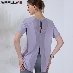 Women Loose Yoga Shirts Short Sleeves Sport T-Shirts Mesh Hollow Out Running Shirts Oversized Gym Fitness Tee Tops Blouse Female