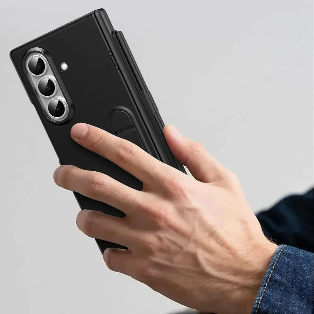 For Samsung Galaxy Z Fold 7 6 5 4 Case Skin-Friendly Holder Pen Slot With Tempered Film Folding Hinge Shockproof Hard Back Cover