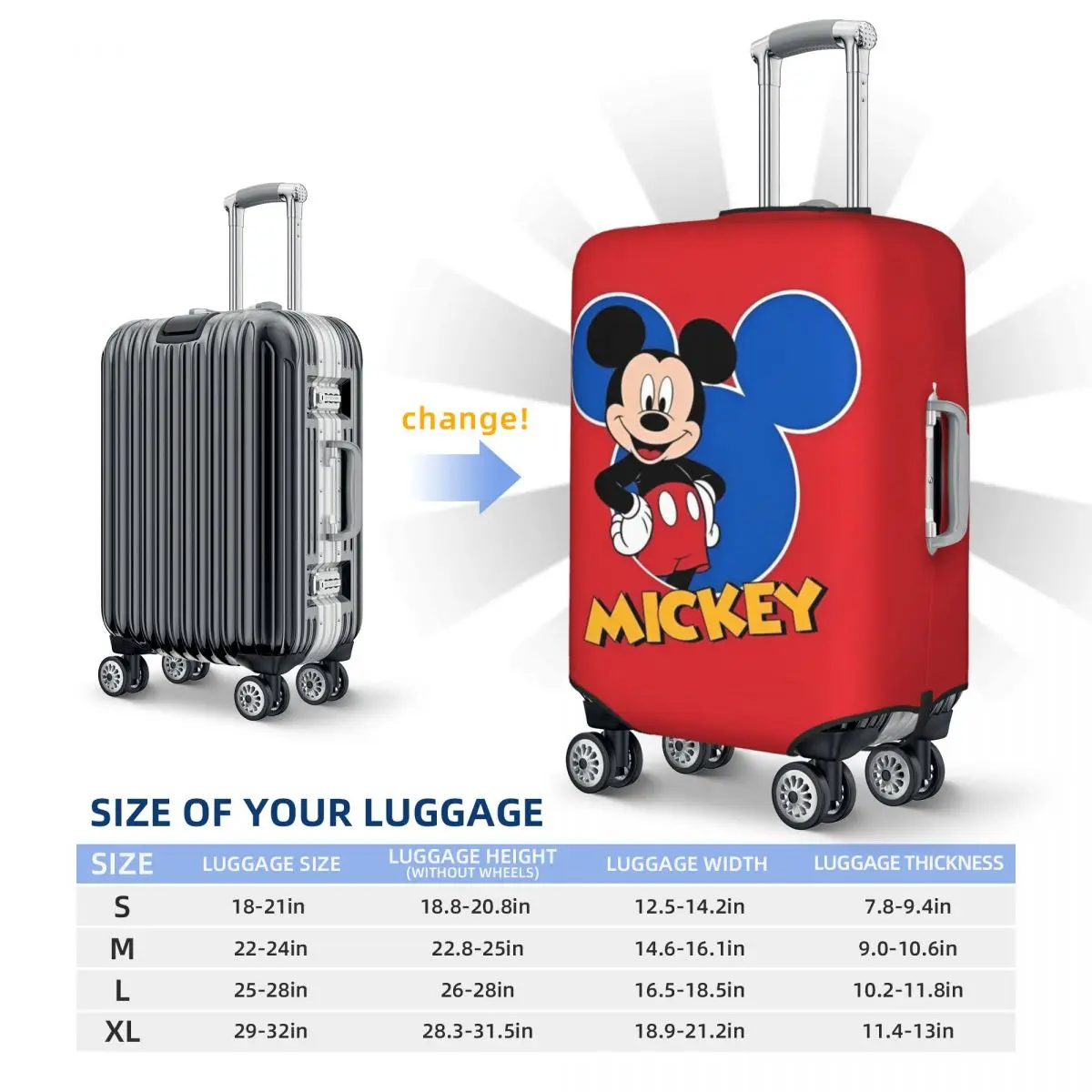 Cute Mickey Mouse Red Suitcase Cover Animal Print Useful Travel Protector Luggage Accesories Vacation