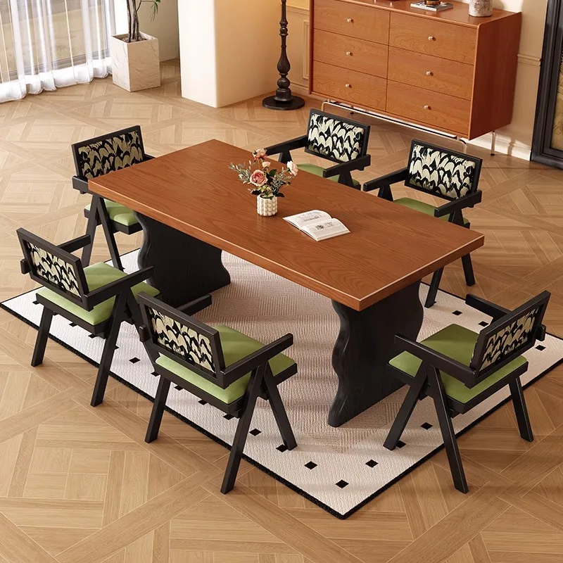 

*Modern Set for 6 Chairs Rustic Wood Japanese Simple Dining Tables
