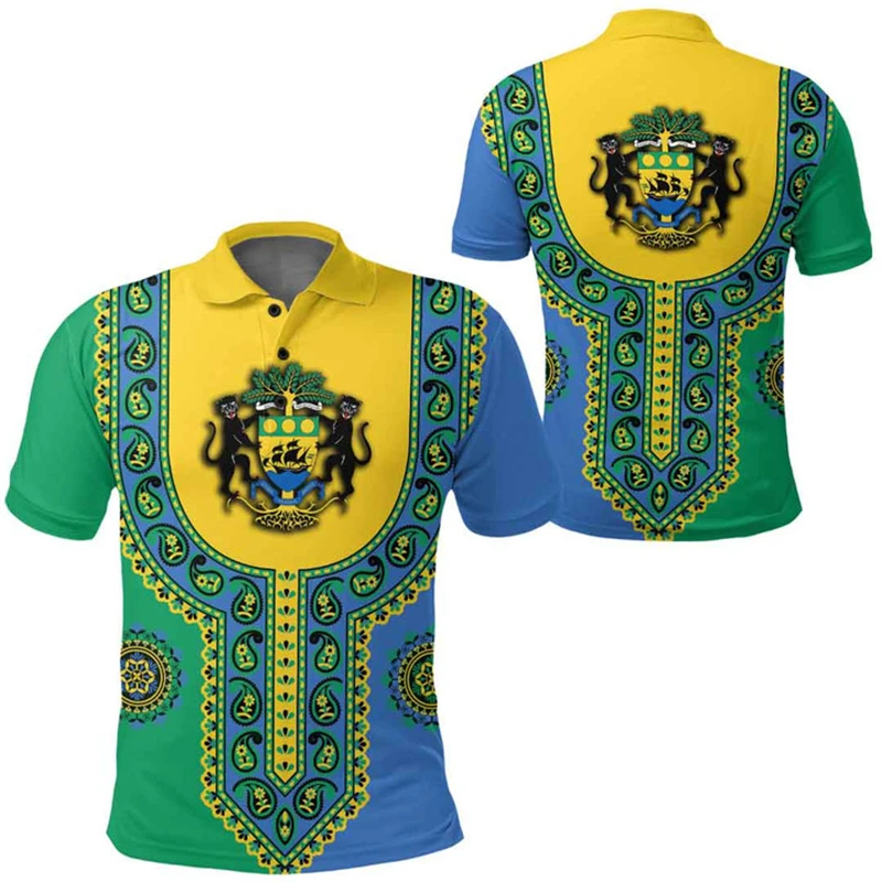 Gabon Flag Map 3D Printed Polo Shirts For Men Clothing Gabonese Boys Short Sleeve Fashion Coat Of Arms POLO Shirt Jersey Tops