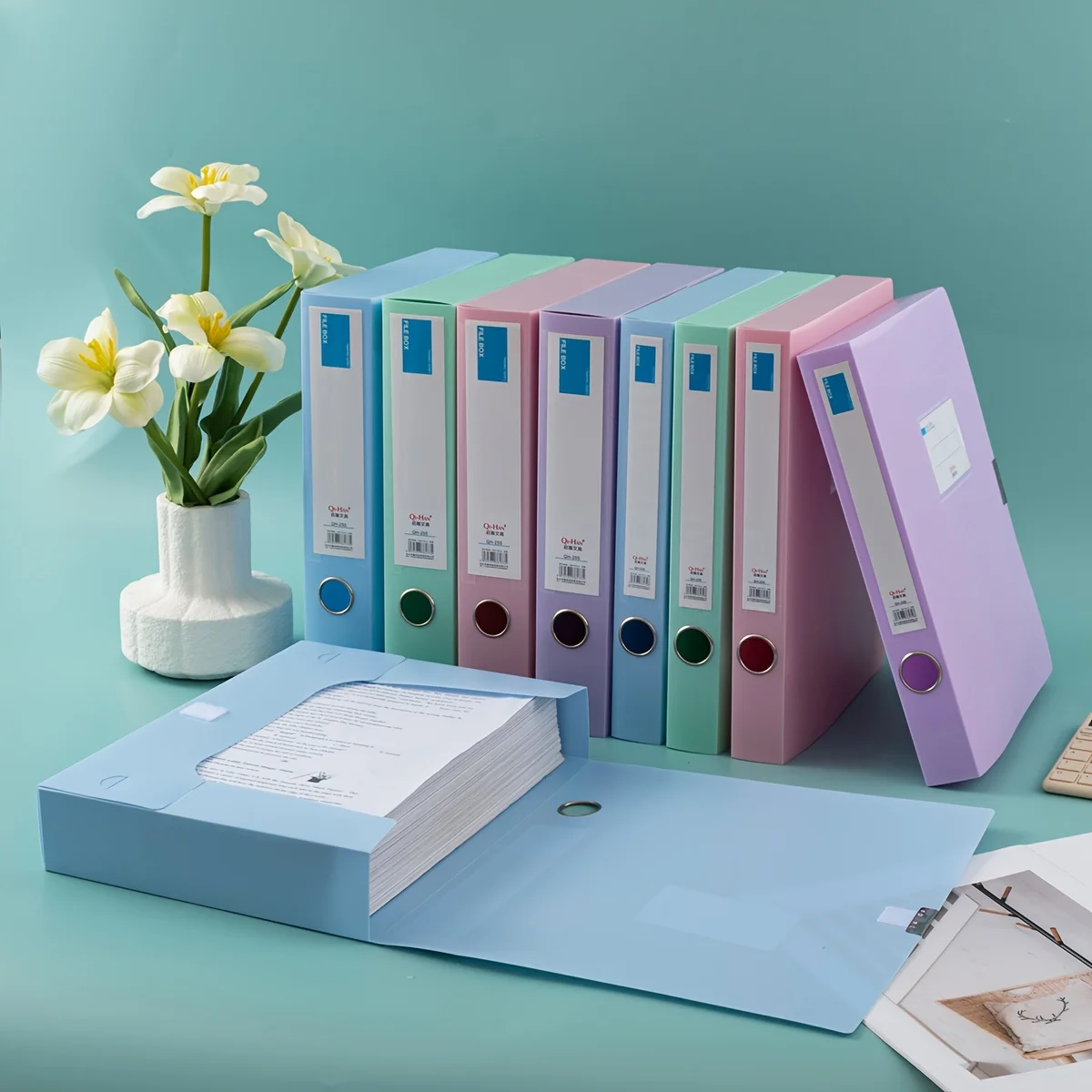 صندوق أرشيف سميك ملون بسعة كبيرة مقاس A4، مجلد ملفات بلاستيكي قابل للطي للاستخدام المكتبي، وتنظيم وثائق المحاسبة